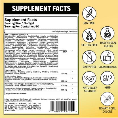 Nikoni Fermented Probiotics 100 Billion CFU, 50 Strains with Prebiotics & Digestive Enzymes, 90 Vegan Softgels