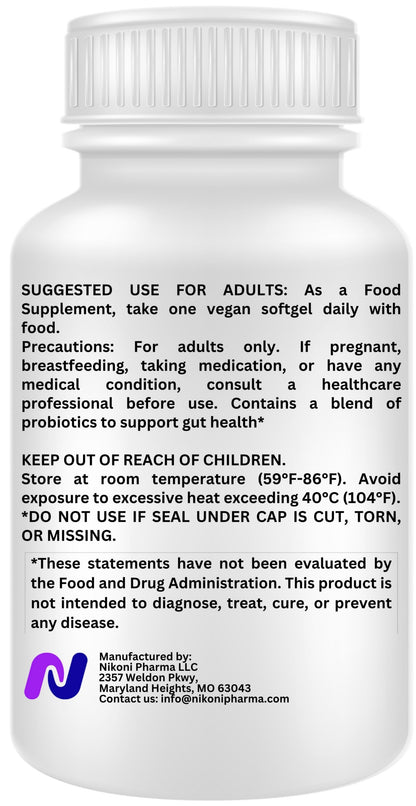 Nikoni GLP-1 Probiotics Plus 450Billion CFU with Prebiotics, Supports Metabolism & GLP-1 Pathways, 90 Vegan Softgels, 1 Softgel Daily.