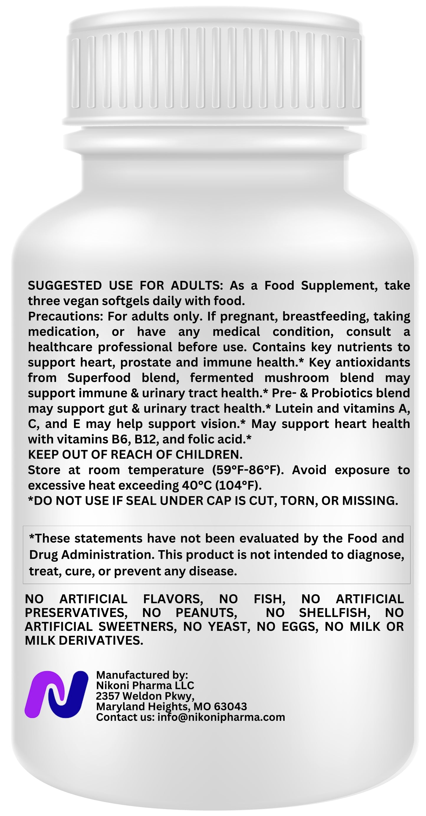 Nikoni Women's 50+ Multivitamin and Mineral Liposomal Vegan Softgels Enhanced Absorption Formula 90 Count