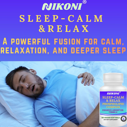 Nikoni Sleep‑Calm‑Relax – Phospholipid Complex with Melatonin, L‑Theanine, 5‑HTP & Herbal Extracts-60 Vegan Softgels