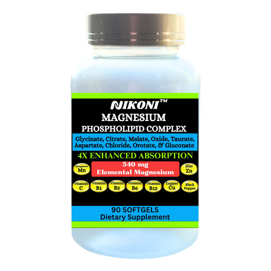 Nikoni Phospholipid Magnesium Complex 2500mg (9 Magnesium Salts, 5 Vitamins & 3 Minerals) Softgels