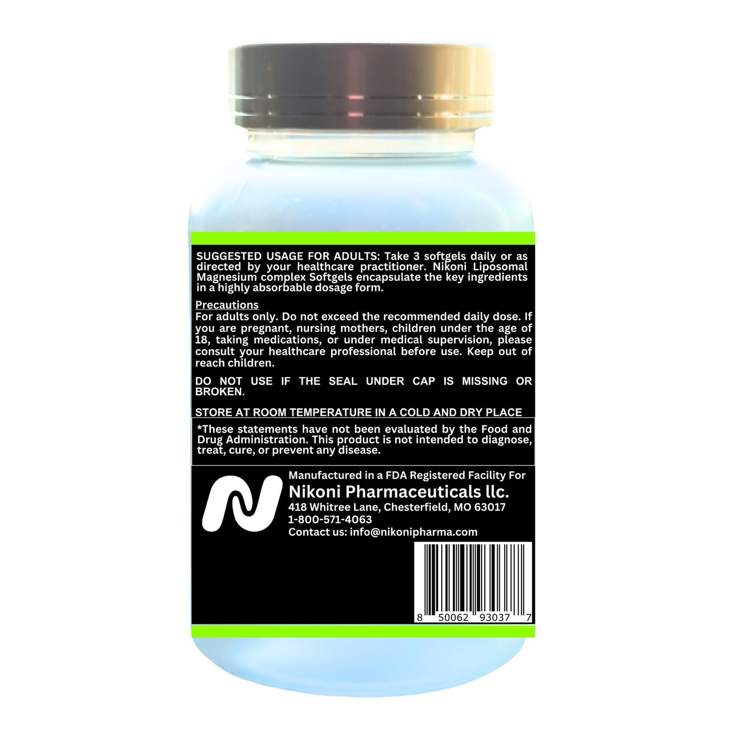 Nikoni Phospholipid Magnesium Complex 2500mg (9 Magnesium Salts, 5 Vitamins & 3 Minerals) Softgels