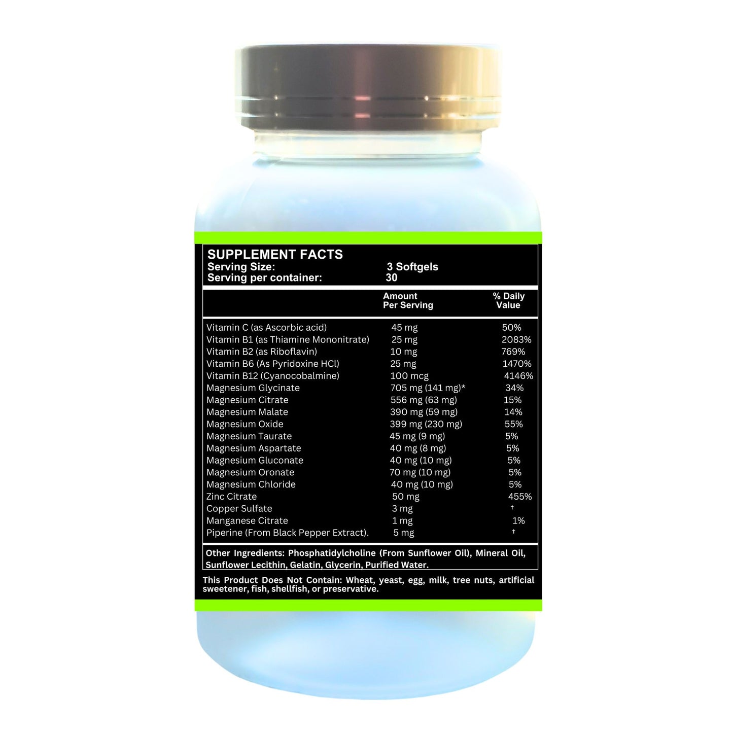 Nikoni Phospholipid Magnesium Complex 2500mg (9 Magnesium Salts, 5 Vitamins & 3 Minerals) Softgels