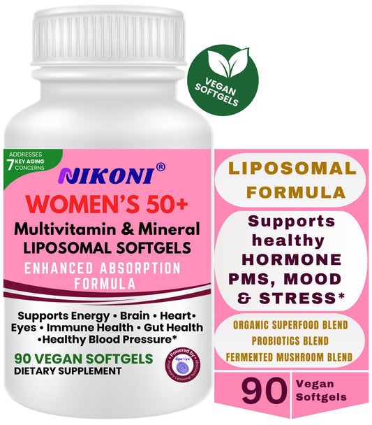 Nikoni Women's 50+ Multivitamin and Mineral Liposomal Vegan Softgels Enhanced Absorption Formula 90 Count