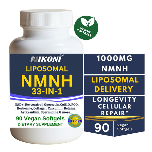 Nikoni Vegan Liposomal NMNH Softgels, 33-in-1 Formula with 1000mg NMNH per seving, NAD+ Support – Promotes Cellular Energy, Immune Health & Healthy Aging – 90 Vegan Softgels