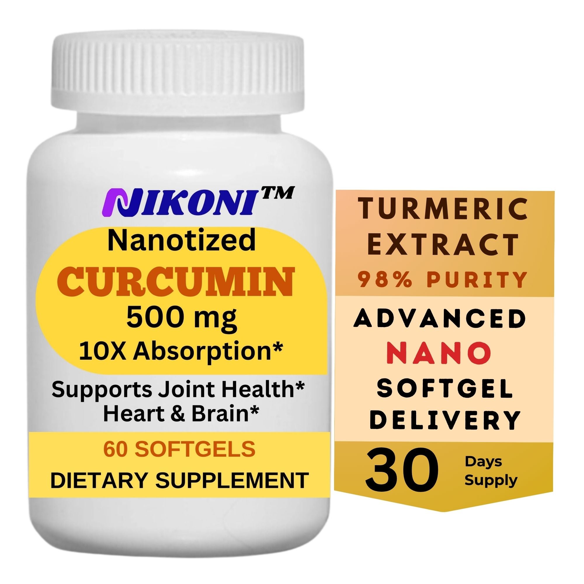 Nikoni Nanotized Curcumin Softgels, Supports Joint, Heart, & Immunity ...