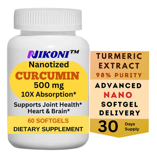 Nikoni Nanotized Curcumin Softgels, Supports Joint, Heart, & Immunity.