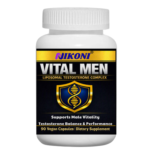 NIKONI Vital Men – Liposomal Testosterone Complex | Healthy Testosterone, Drive & Libido, Energy, Stamina, Focus | 90 Vegan Capsules