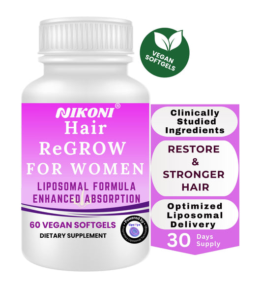 Nikoni Hair ReGROW Women's Liposomal Formula, Biotin, Keratin, Saw Palmetto and Botanical Essentials, Vegan, Gluten-Free, 60 Softgels