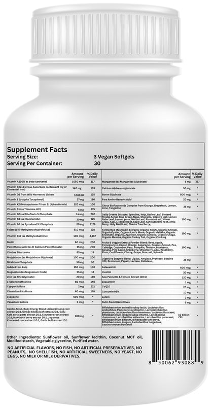 Nikoni Men's 50+ Liposomal Multivitamin and Mineral Vegan Softgels for Enhanced Absorption 90 Count