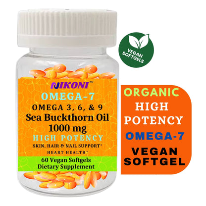Nikoni Organic Sea Buckthorn Oil Vegan Softgels forr Healthy Skin, Hair, Nails