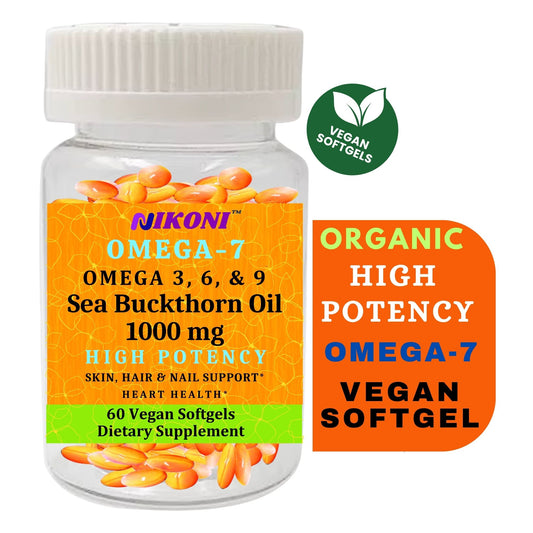 Nikoni Organic Sea Buckthorn Oil Vegan Softgels forr Healthy Skin, Hair, Nails