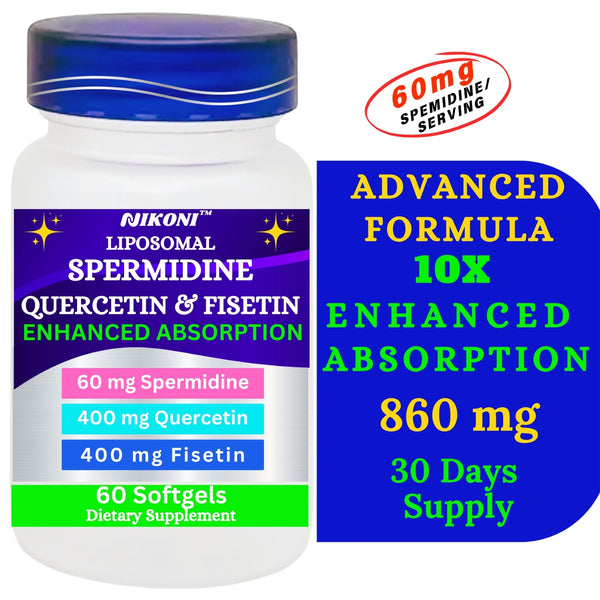 Nikoni Liposomal Spermidine, Quercetin, Fisetin Softgels for Healthy Aging, Cellular Renewal.