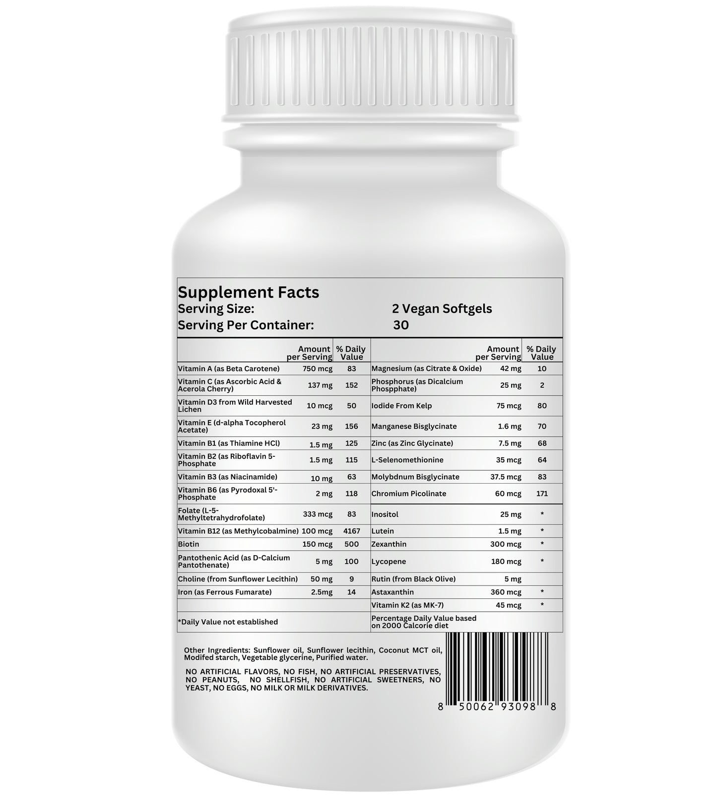 Nikoni® Teen Boy Multivitamin & Mineral – Enhanced Absorption Formula – 60 Vegan Softgels