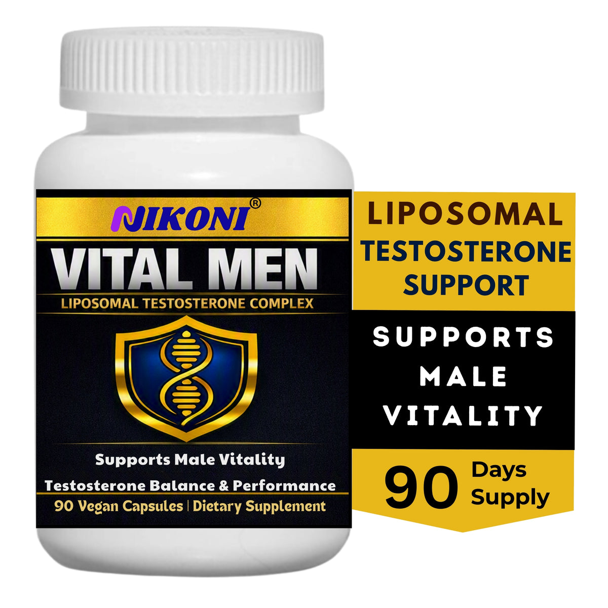 NIKONI Vital Men – Liposomal Testosterone Complex | Healthy Testosterone, Drive & Libido, Energy, Stamina, Focus | 90 Vegan Capsules