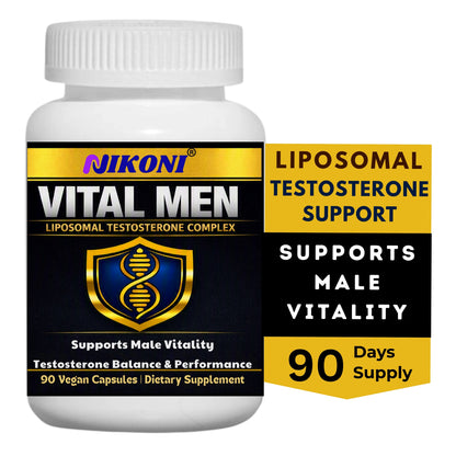 NIKONI Vital Men – Liposomal Testosterone Complex | Healthy Testosterone, Drive & Libido, Energy, Stamina, Focus | 90 Vegan Capsules