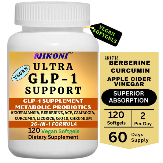Nikoni GLP-1 Supplement with Akkermansia, Berberine, Curcumin, ACV Vegan Softgels
