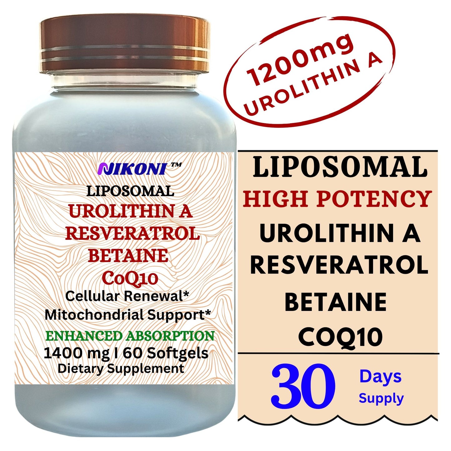 Nikoni Liposomal Urolithin-A Supplement 1400mg Softgels