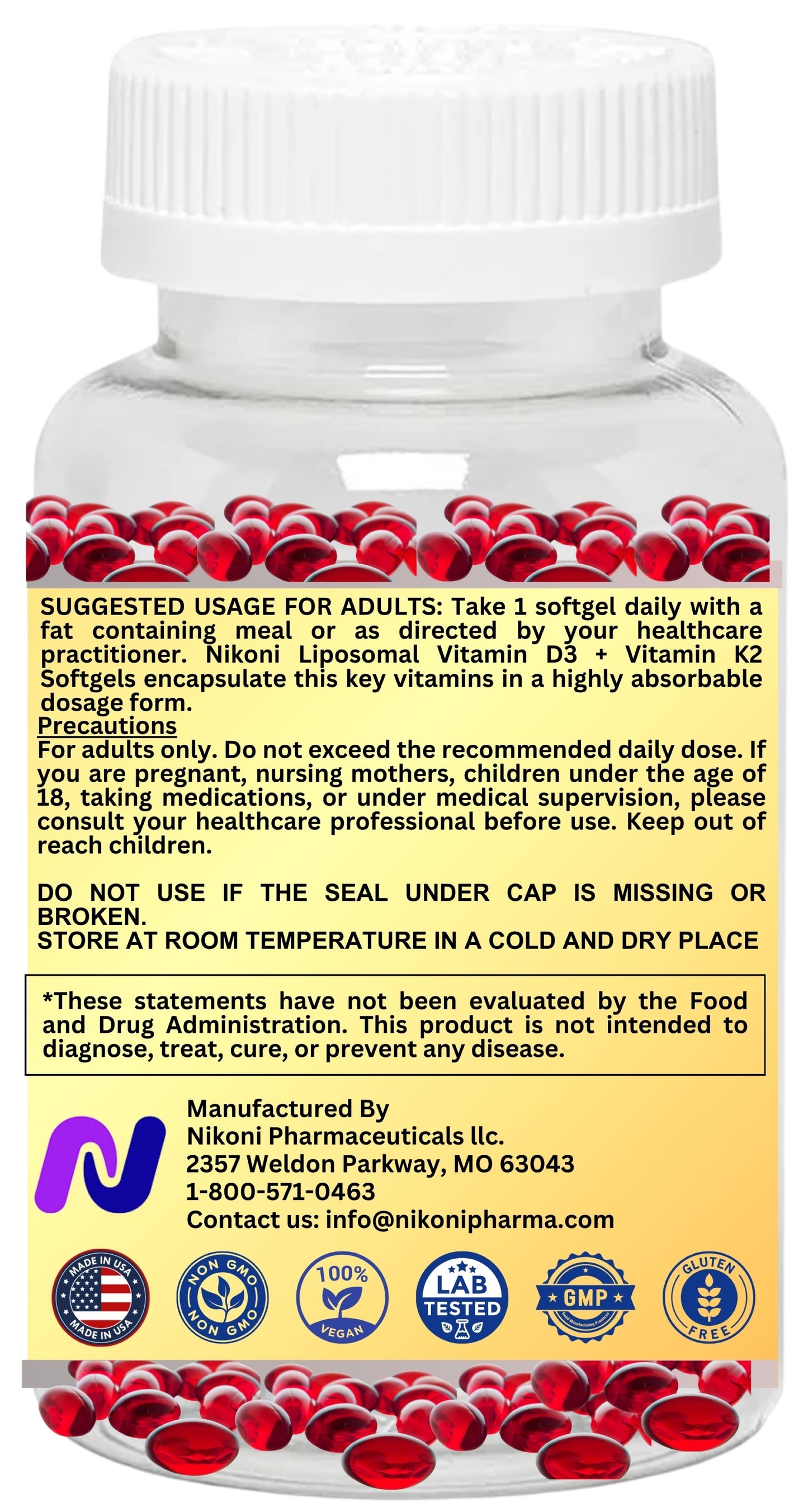 Nikoni Liposomal Vitamin D3 10000 IU, Vitamin K2 250 mcg, Vegan Softgels Supports  Bone Health