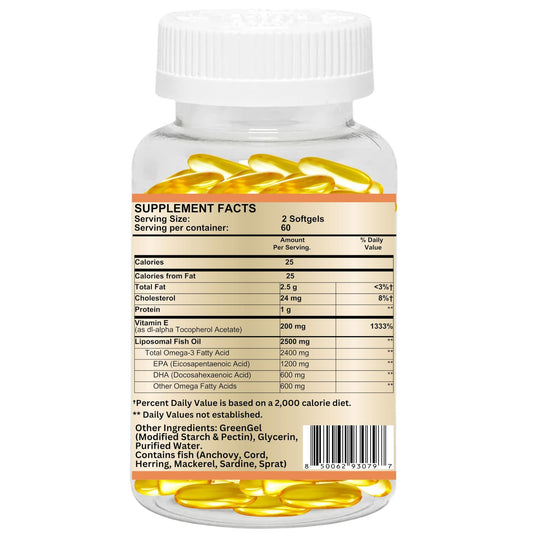 Nikoni Liposomal Lemon Flavored Fish Oil 2400 mg with 200 mg of Vitamin E  Vegan Softgels