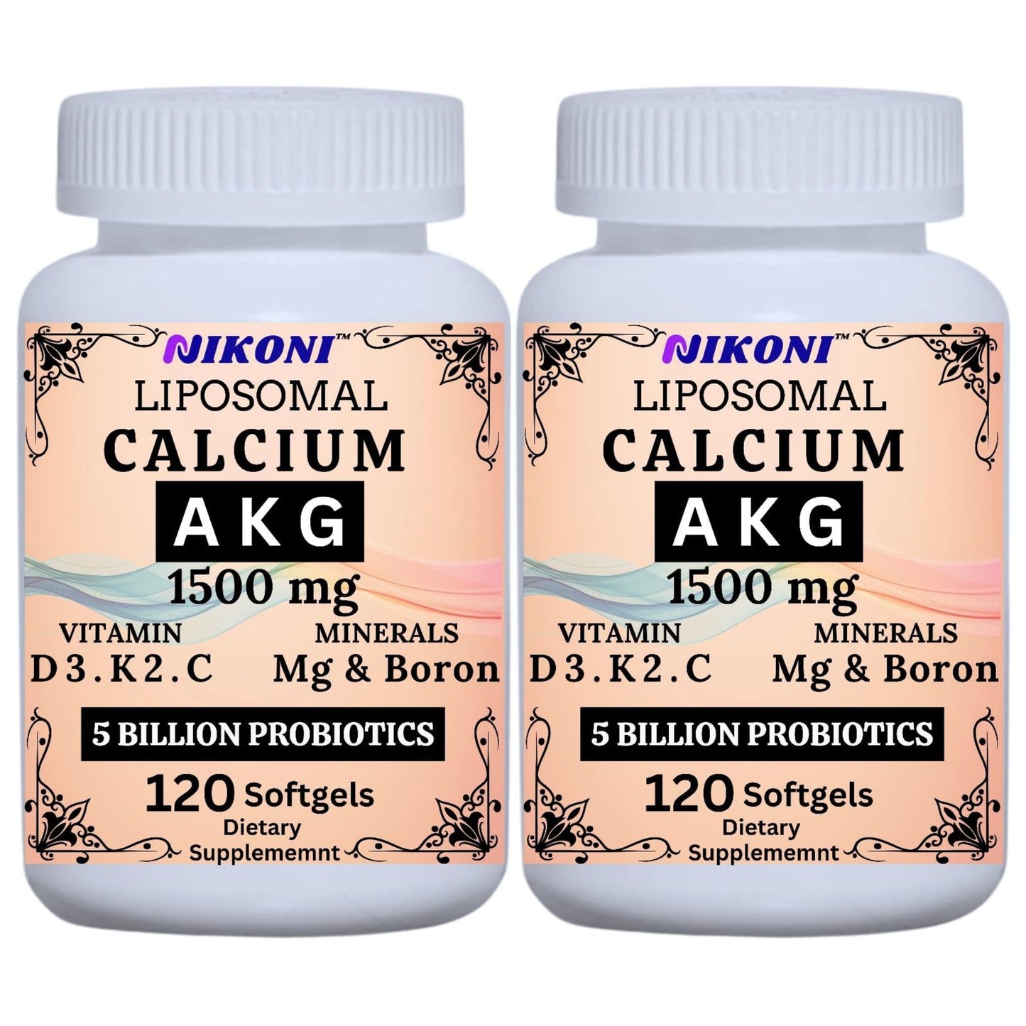 Liposomal Calcium AKG 1500mg, Vitamin C, D3, K2, Mg+ & Probiotics Soft gels