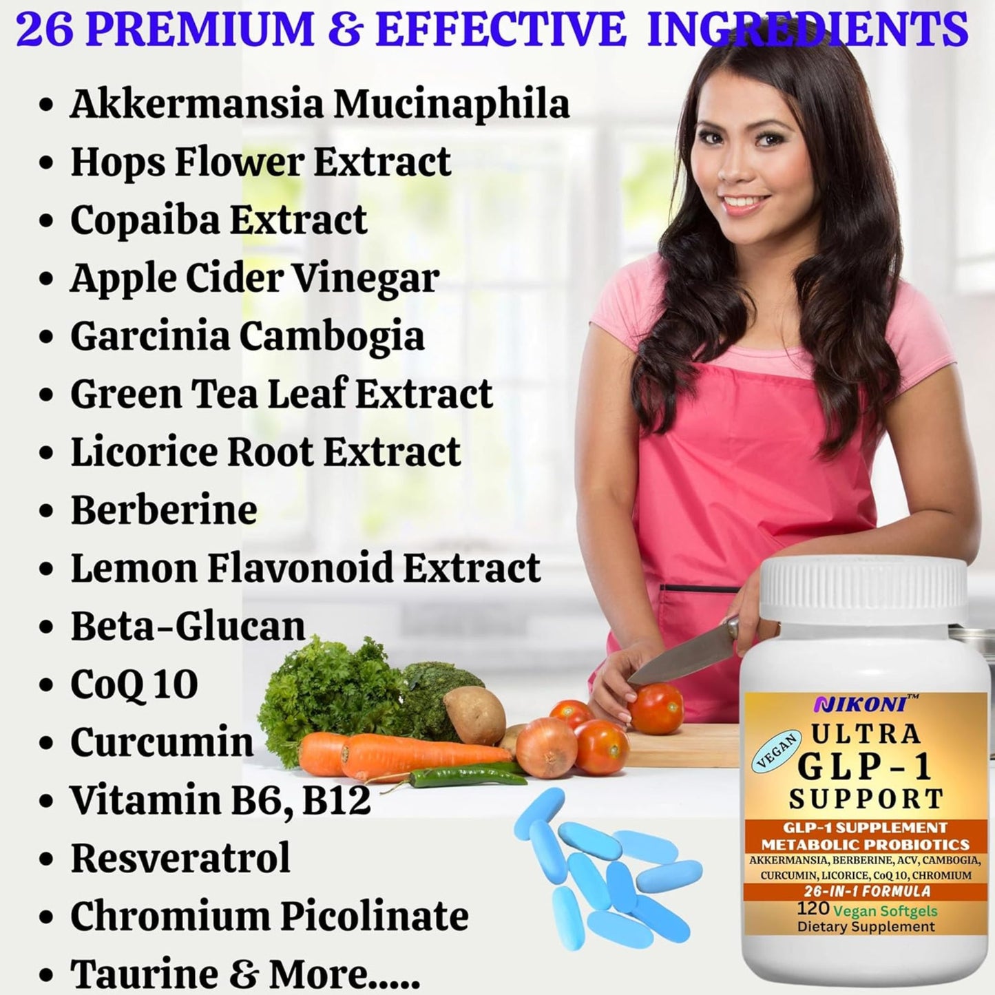 Nikoni GLP-1 Supplement with Akkermansia, Berberine, Curcumin, ACV Veg – Nikoni Pharma