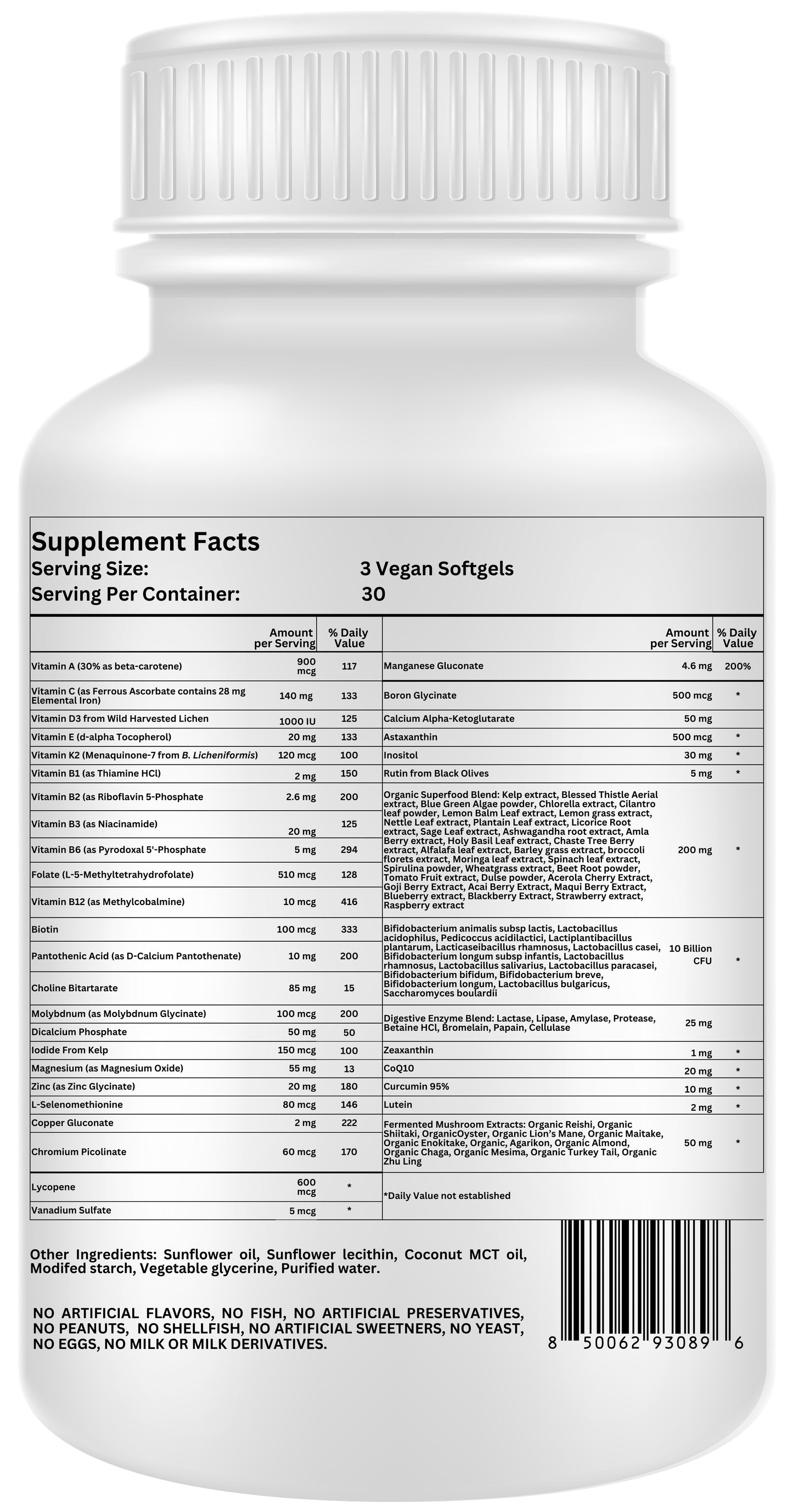 Nikoni Women's 50+ Multivitamin and Mineral Liposomal Vegan Softgels Enhanced Absorption Formula 90 Count